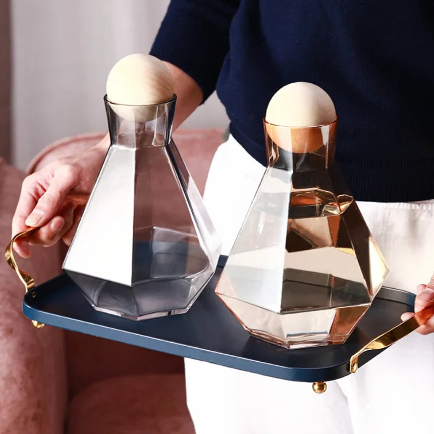 Glass Carafe Set Diamond Relief Beech Wood Stopper