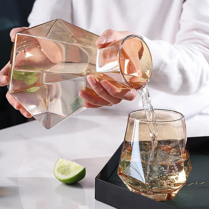 Glass Carafe Set Diamond Relief Beech Wood Stopper