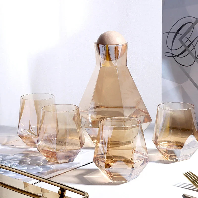 Glass Carafe Set Diamond Relief Beech Wood Stopper