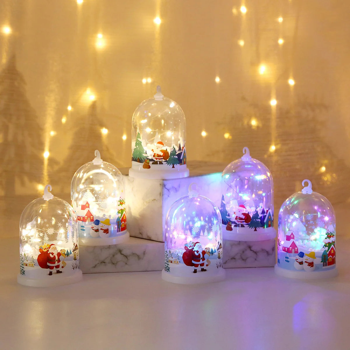 Glass Dome Decoration Warm White LED Santa Snow Scene