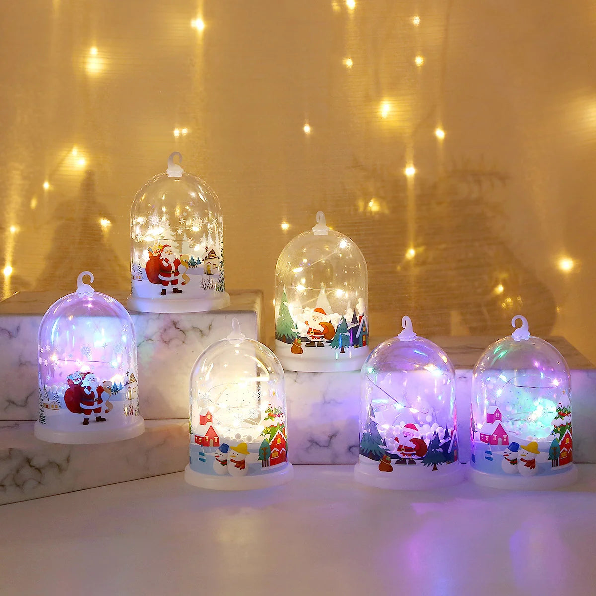 Glass Dome Santa Snow Scene Warm White LEDs