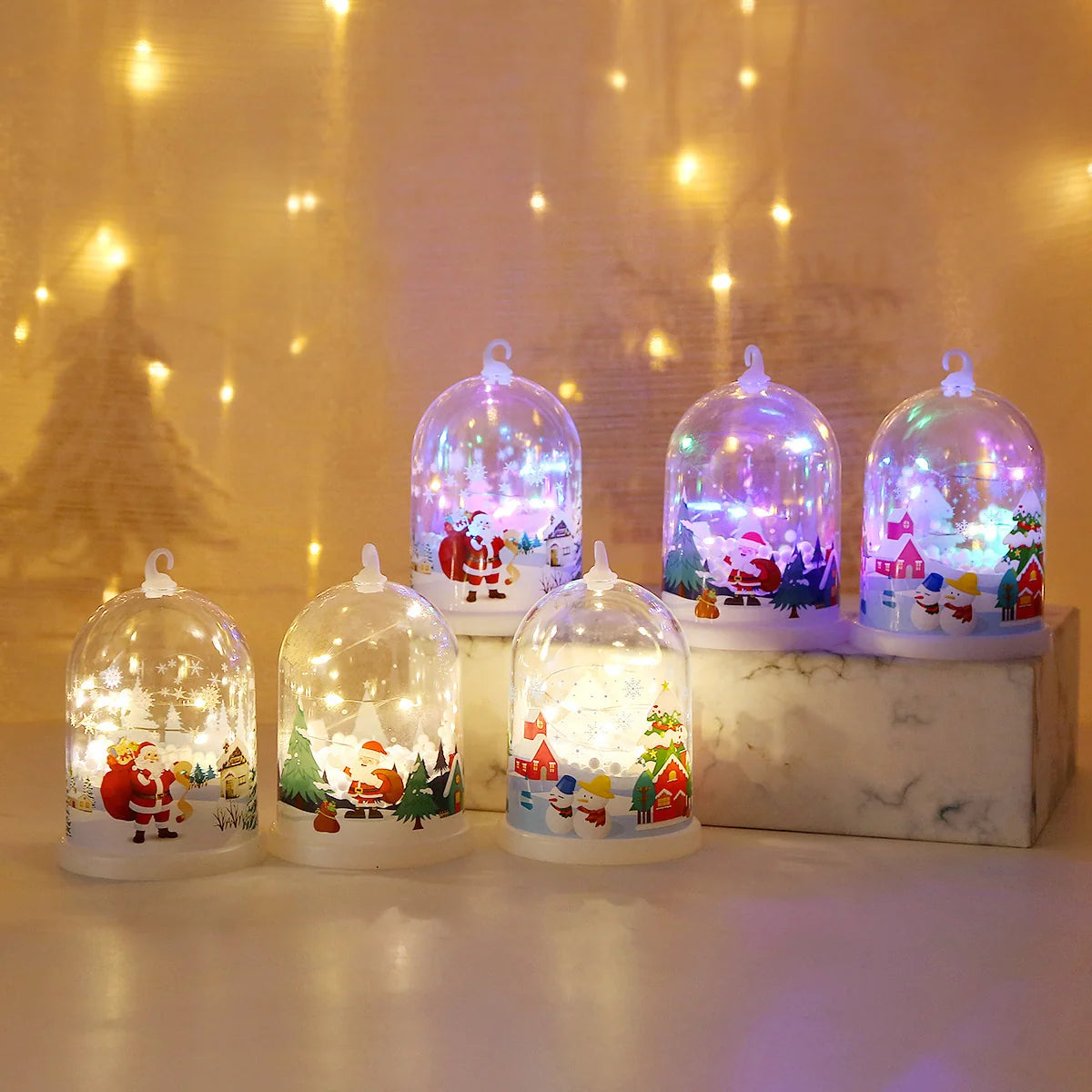 Glass Dome Santa Snow Scene Warm White LEDs