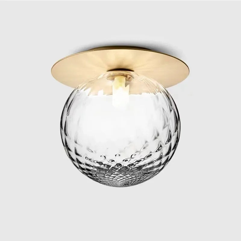 Glass Globe & Brushed Brass Flush Mount Ceiling Light (LED Included)