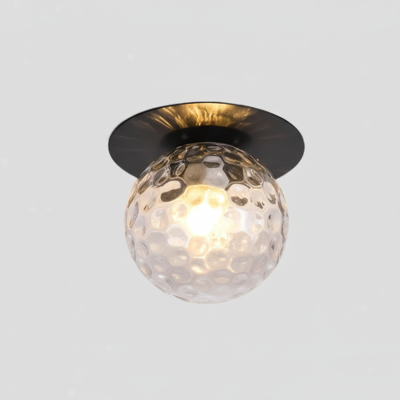 Glass Globe & Brushed Brass Flush Mount Ceiling Light (LED Included)