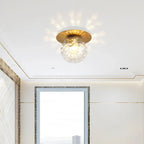 Glass Globe & Brushed Brass Flush Mount Ceiling Light (LED Included)