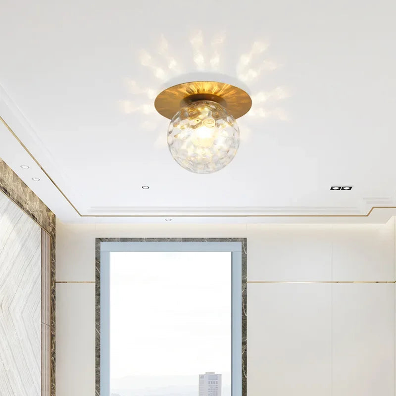 Glass Globe & Brushed Brass Flush Mount Ceiling Light (LED Included)