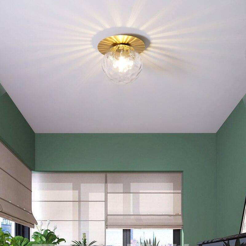 Glass Globe & Brushed Brass Flush Mount Ceiling Light (LED Included)