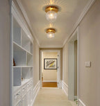 Glass Globe & Brushed Brass Flush Mount Ceiling Light (LED Included)
