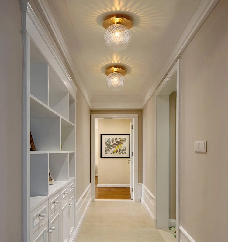 Glass Globe & Brushed Brass Flush Mount Ceiling Light (LED Included)