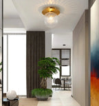 Glass Globe & Brushed Brass Flush Mount Ceiling Light (LED Included)