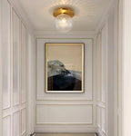 Glass Globe & Brushed Brass Flush Mount Ceiling Light (LED Included)