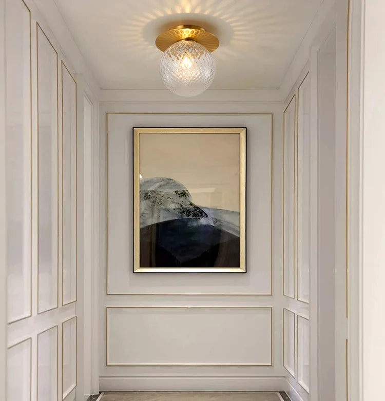 Glass Globe & Brushed Brass Flush Mount Ceiling Light (LED Included)
