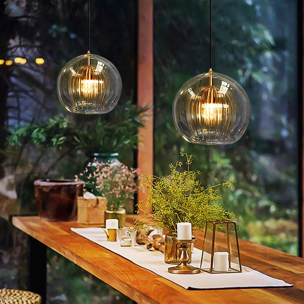 Glass Globe Pendant Lamp Dimmable Adjustable Cable