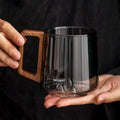 Glass Mug Double-Wall Borosilicate Wooden Handle 300ml