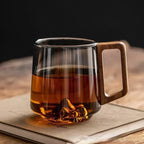 Glass Mug Double-Wall Borosilicate Wooden Handle 300ml
