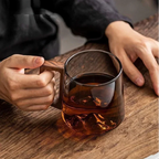 Glass Mug Double-Wall Borosilicate Wooden Handle 300ml