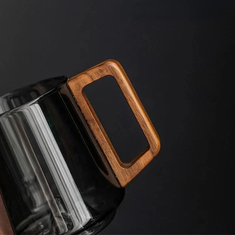 Glass Mug Double-Wall Borosilicate Wooden Handle 300ml