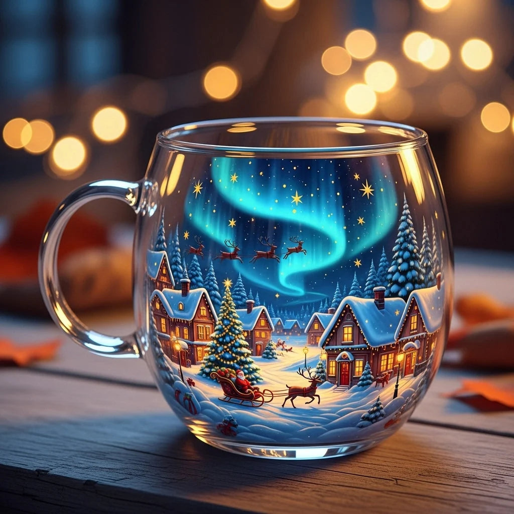 Glass Mug Hand-Painted Mouth-Blown Ergonomic Handle