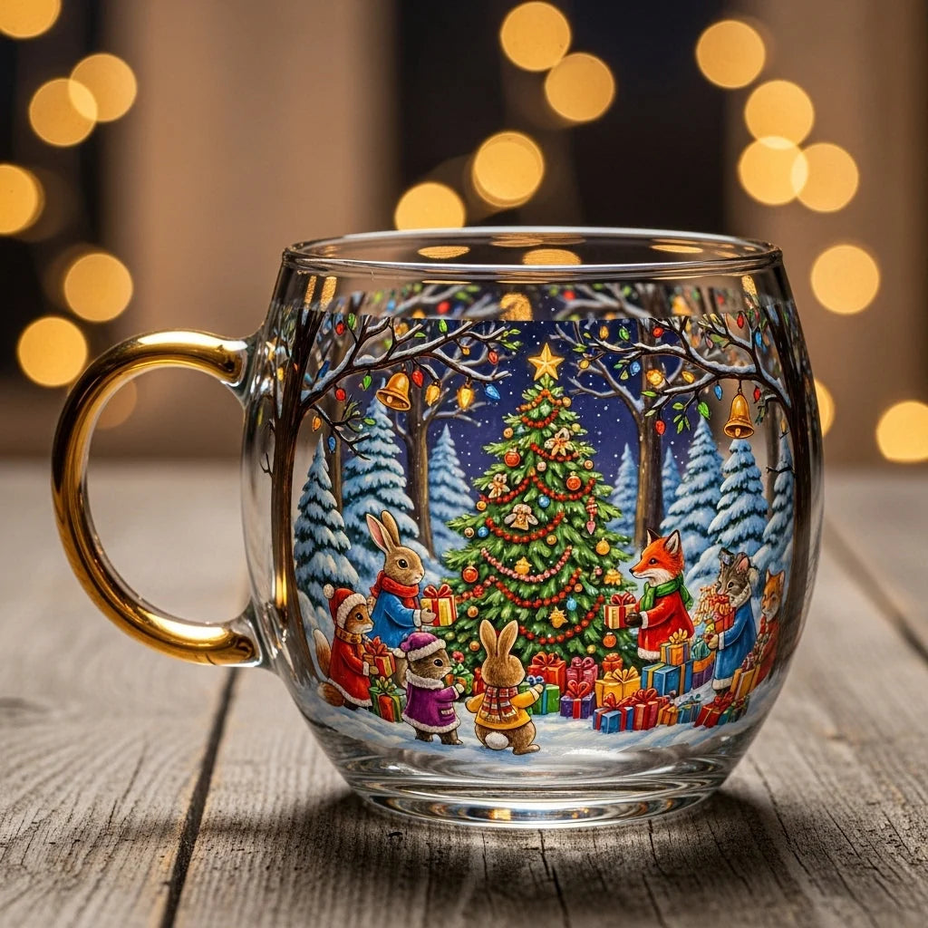 Glass Mug Hand-Painted Mouth-Blown Ergonomic Handle