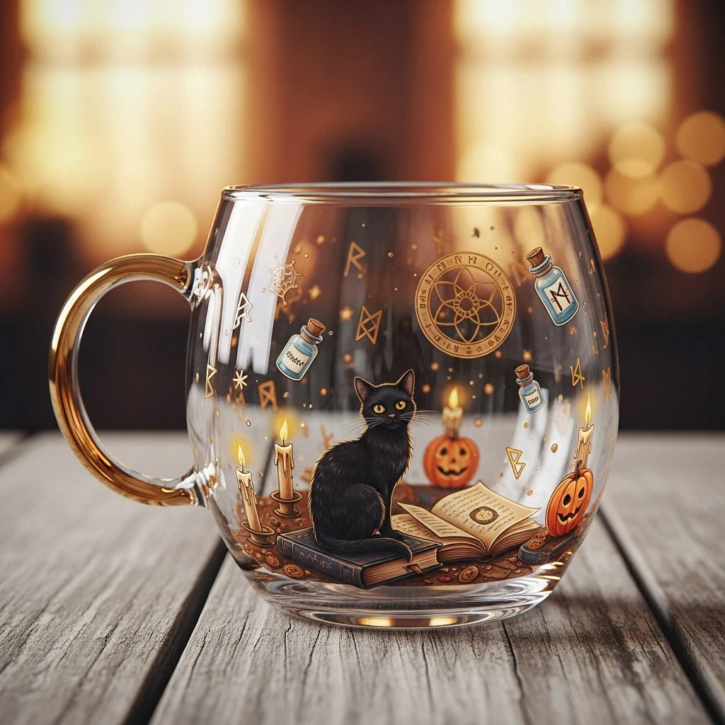 Glass Mug Hand-Painted Mouth-Blown Ergonomic Handle