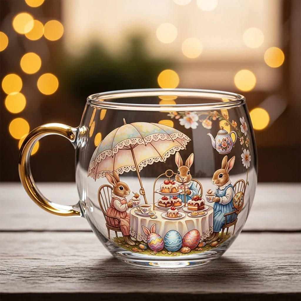 Glass Mug Hand-Painted Mouth-Blown Ergonomic Handle