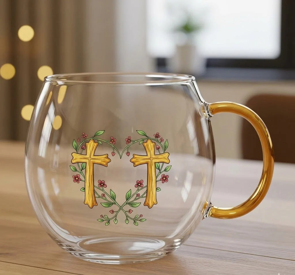 Glass Mug Hand-Painted Mouth-Blown Ergonomic Handle