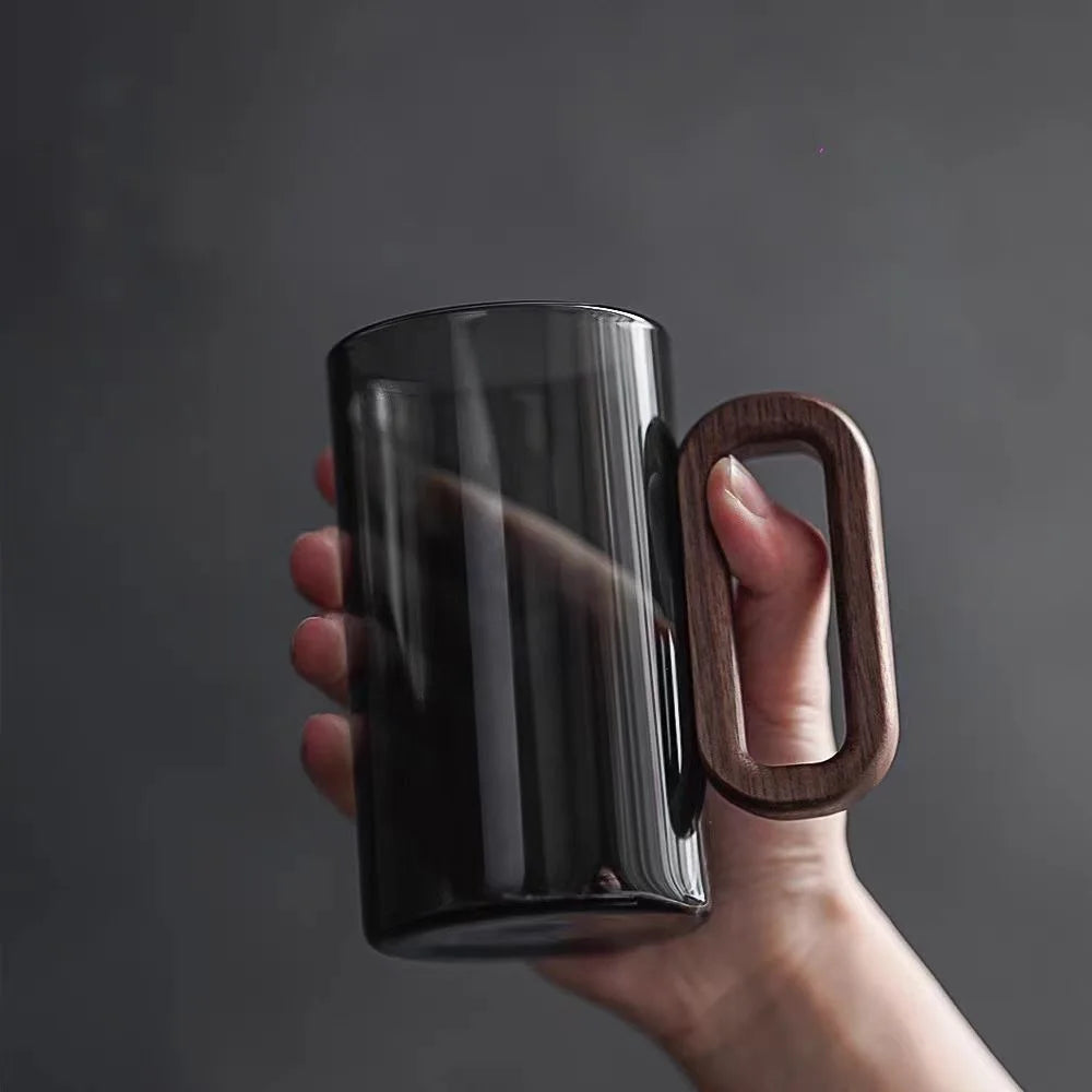 Glass Mug Heat-Resistant Borosilicate & Wooden Handle