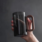 Glass Mug Heat-Resistant Borosilicate Wooden Handle 350ml
