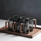 Glass Mug Heat-Resistant Borosilicate Wooden Handle 350ml