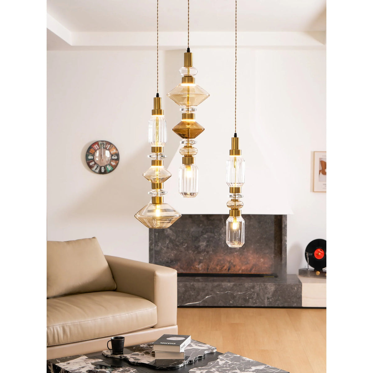 Glass Pendant Lamp Dimmable LED Adjustable Height Copper Finish