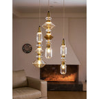 Glass Pendant Lamp Dimmable LED Adjustable Height Copper Finish