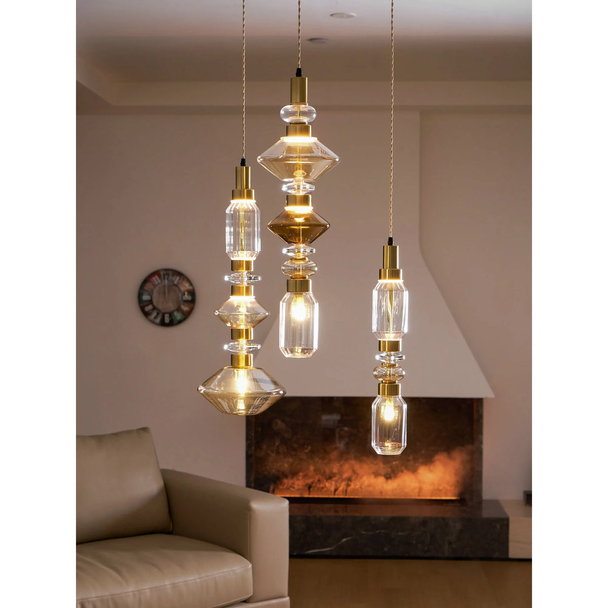 Glass Pendant Lamp Dimmable LED Adjustable Height Copper Finish