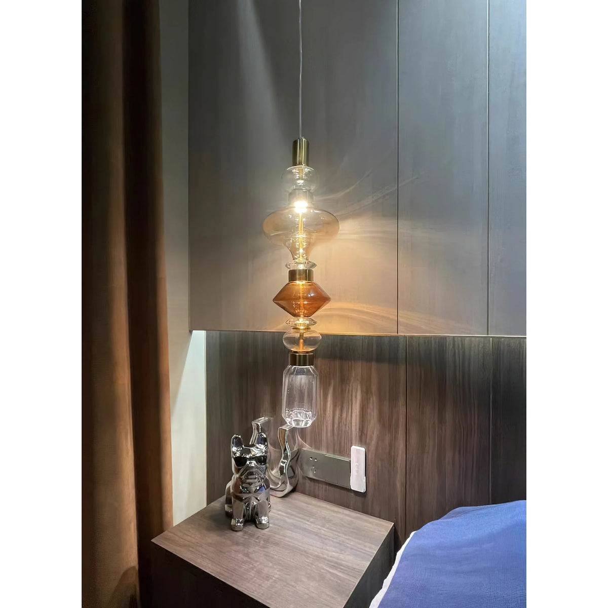 Glass Pendant Lamp Dimmable LED Adjustable Height Copper Finish