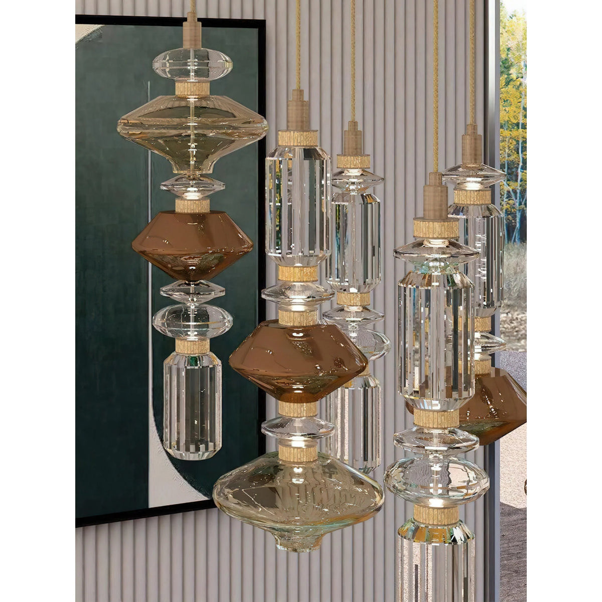 Glass Pendant Lamp Dimmable LED Adjustable Height Copper Finish