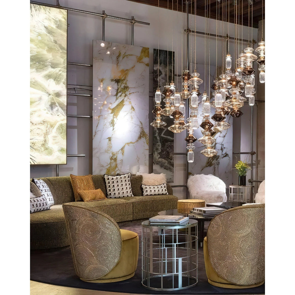 Glass Pendant Lamp Dimmable LED Adjustable Height Copper Finish