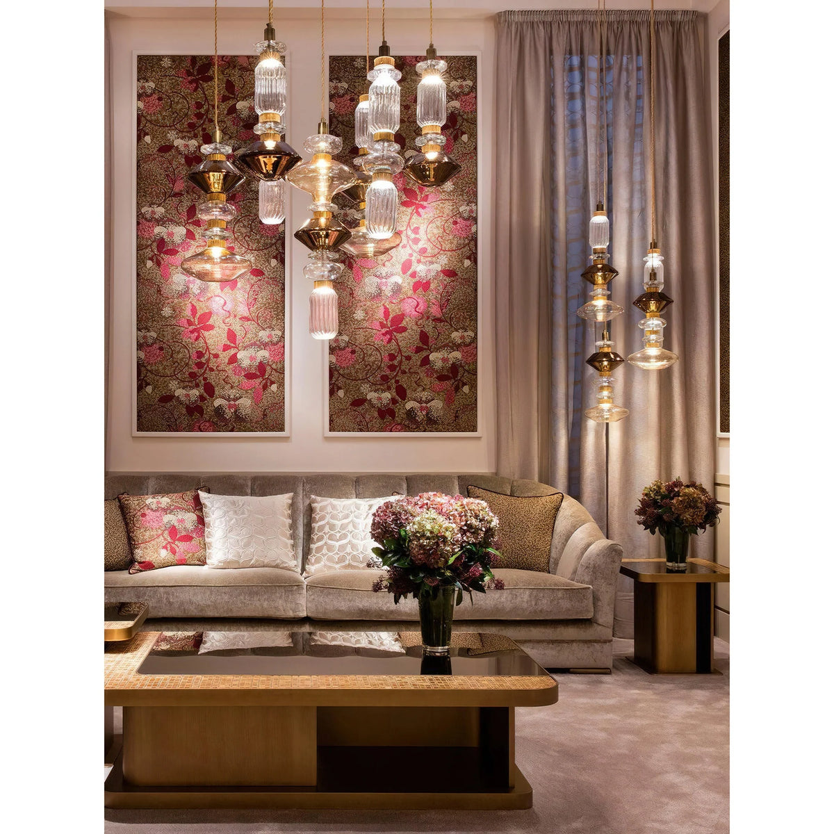 Glass Pendant Lamp Dimmable LED Adjustable Height Copper Finish