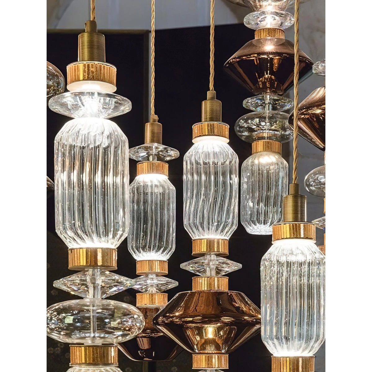 Glass Pendant Lamp Dimmable LED Adjustable Height Copper Finish