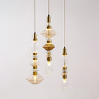 Glass Pendant Lamp Dimmable LED Adjustable Height Copper Finish