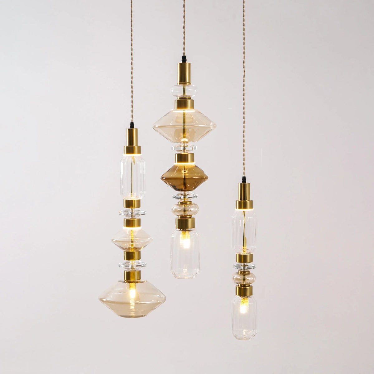 Glass Pendant Lamp Dimmable LED Adjustable Height Copper Finish