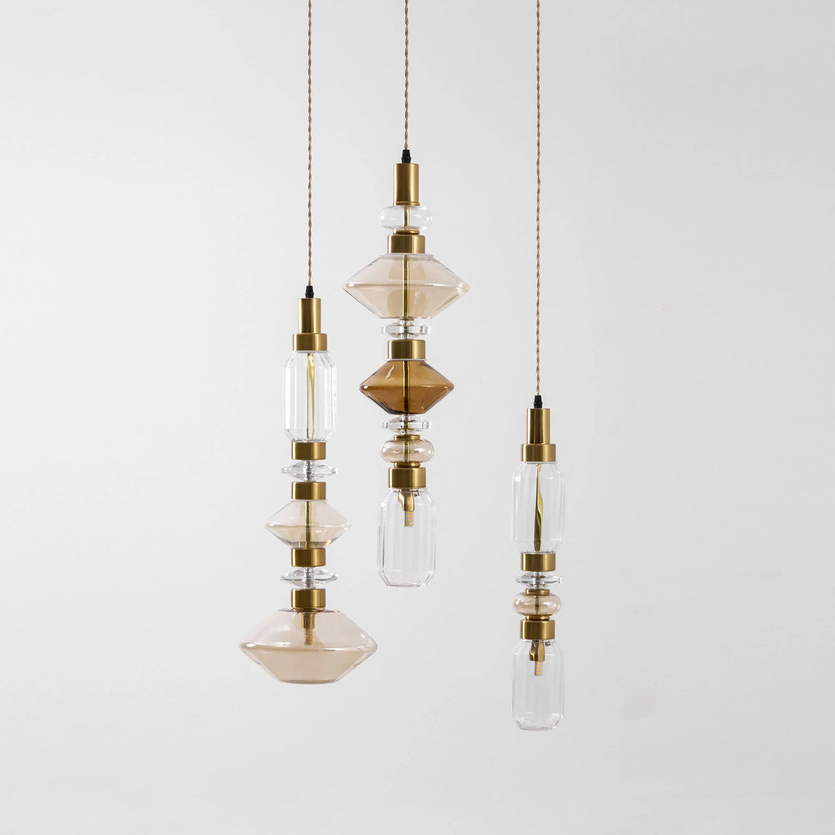Glass Pendant Lamp Dimmable LED Adjustable Height Copper Finish
