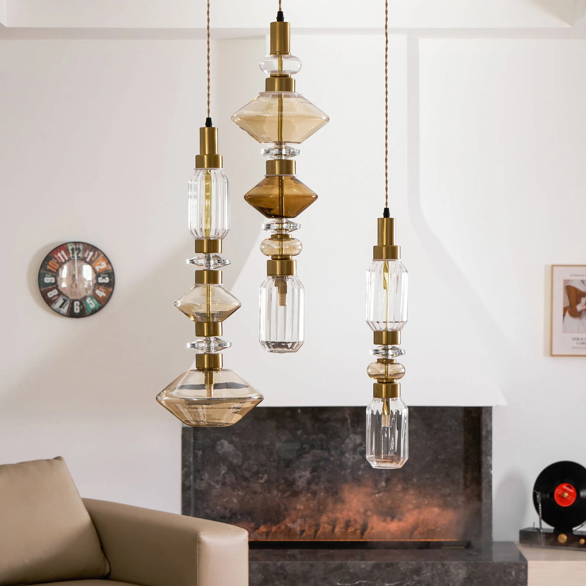 Glass Pendant Lamp Dimmable LED Adjustable Height Copper Finish