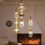 Glass Pendant Lamp Dimmable LED Adjustable Height Copper Finish