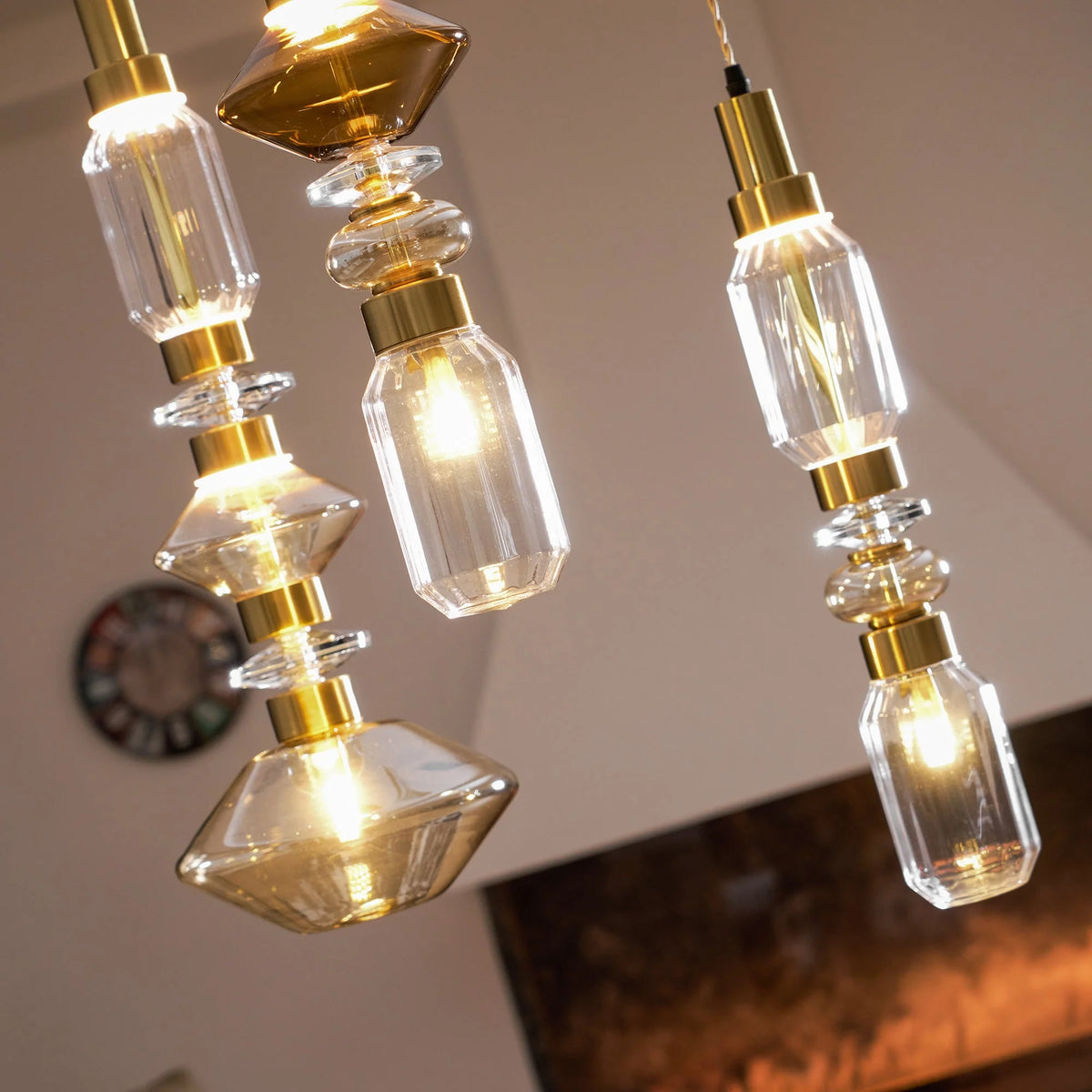 Glass Pendant Lamp Dimmable LED Adjustable Height Copper Finish