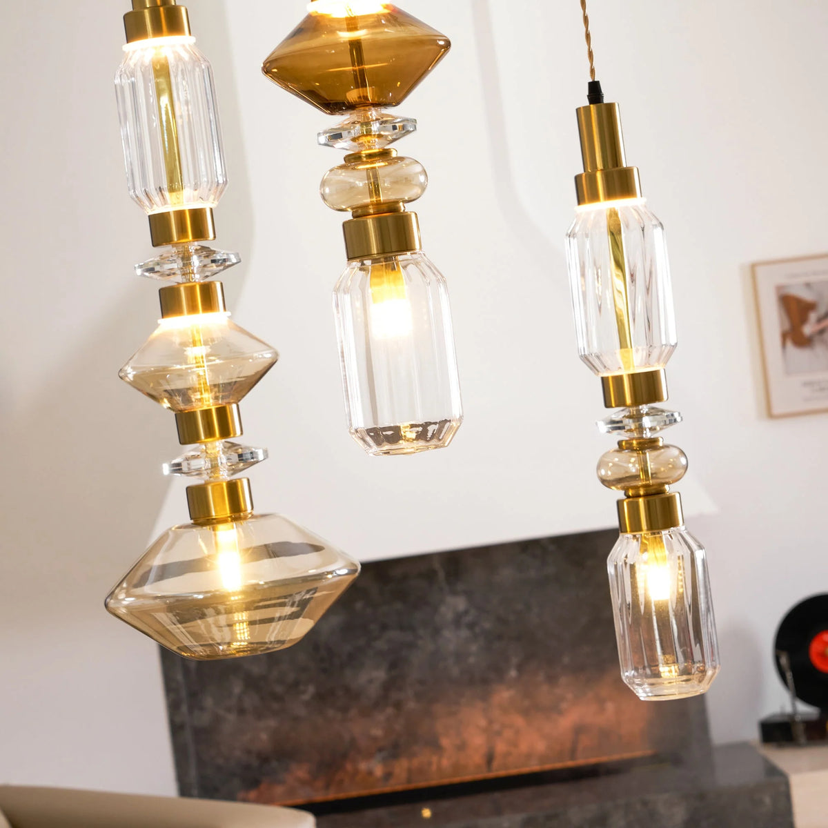 Glass Pendant Lamp Dimmable LED Adjustable Height Copper Finish