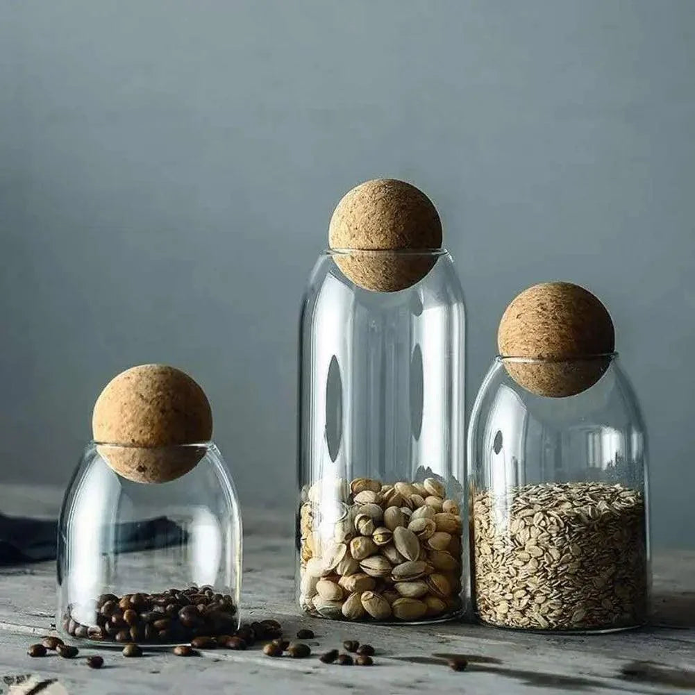 Glass Storage Jar Set Clear Glass Airtight Cork Lids