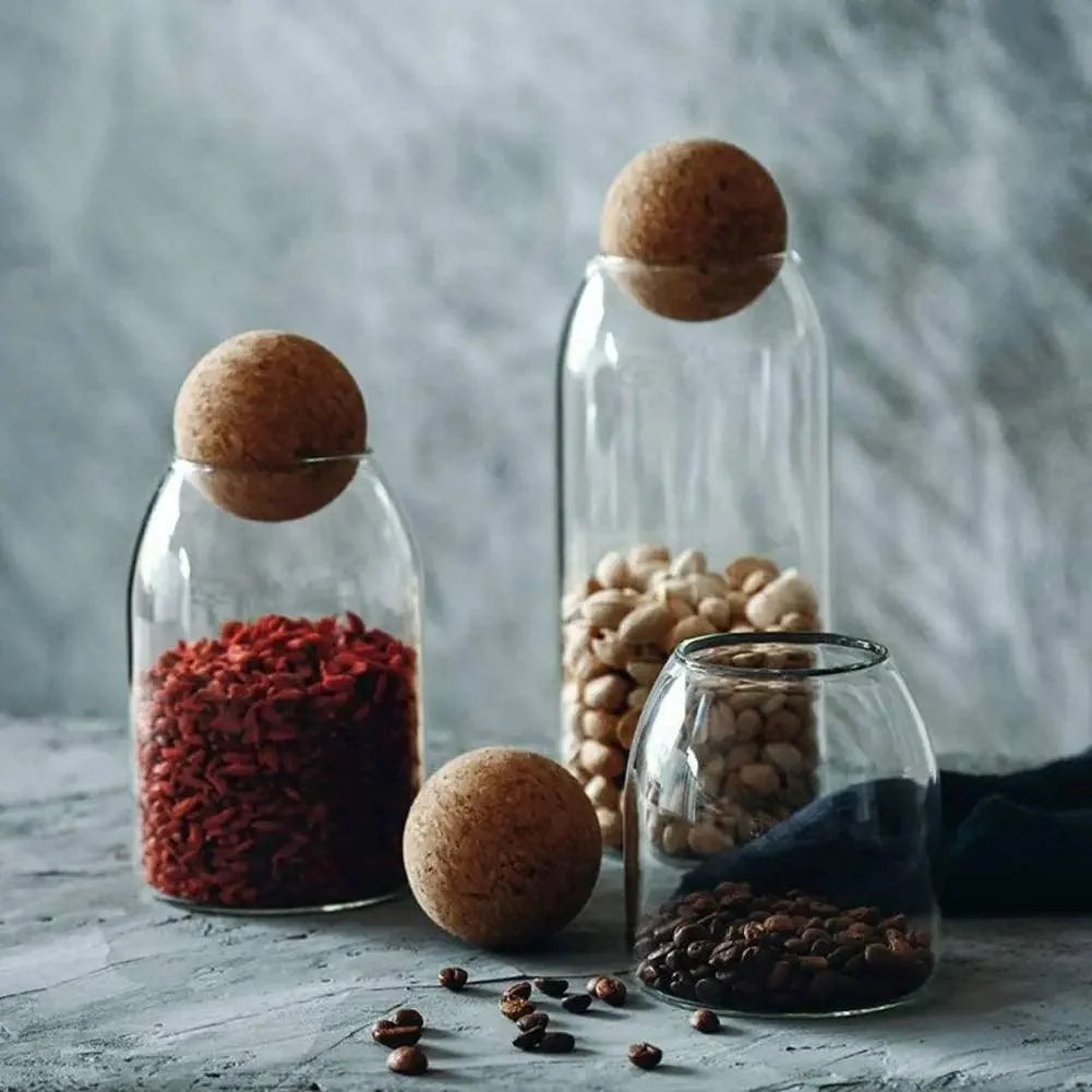 Glass Storage Jar Set Clear Glass Airtight Cork Lids