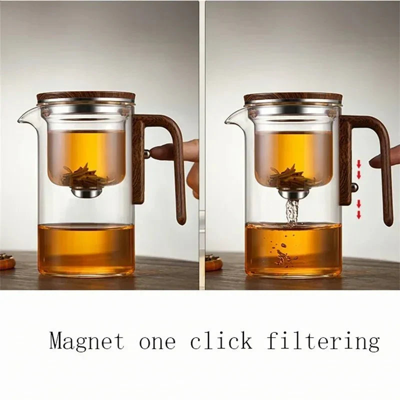 Glass Teapot Borosilicate Stainless Steel Infuser & Wooden Handle