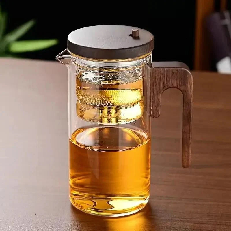 Glass Teapot Borosilicate Stainless Steel Infuser & Wooden Handle
