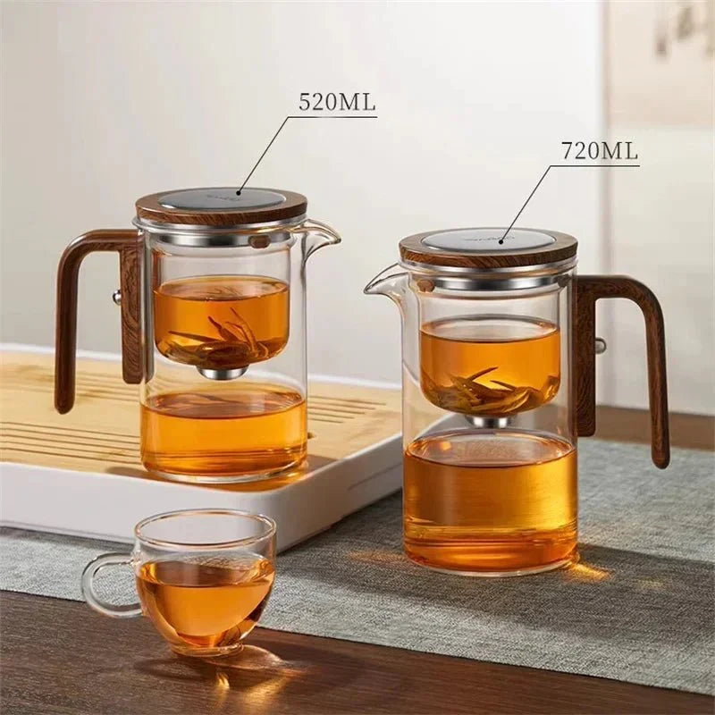 Glass Teapot Borosilicate Stainless Steel Infuser & Wooden Handle
