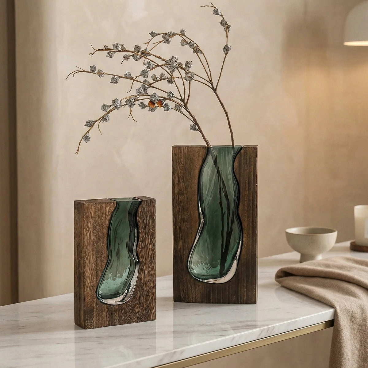 Glass Vase Handcrafted Live Edge Wood Rim